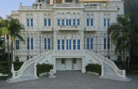 The facade of the Sursock Museum was reconstructed after it was decimated in a massive explosion last August in the port of Beirut, Lebanon, Thursday, July 8, 2021. The 60-year-old Sursock Museum is still rebuilding a year after the explosion. It was the beating heart of Beirut's arts community, and some hope that reopening it will be a first step in the harder task of rebuilding the city's once thriving arts scene. (AP Photo/Hussein Malla)