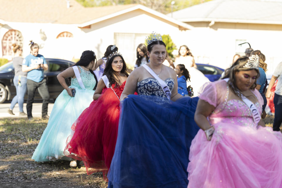 Dressed in colorful quince dresses, the young women spoke about voting in the midterm election. (Courtesy Quince to the Polls)