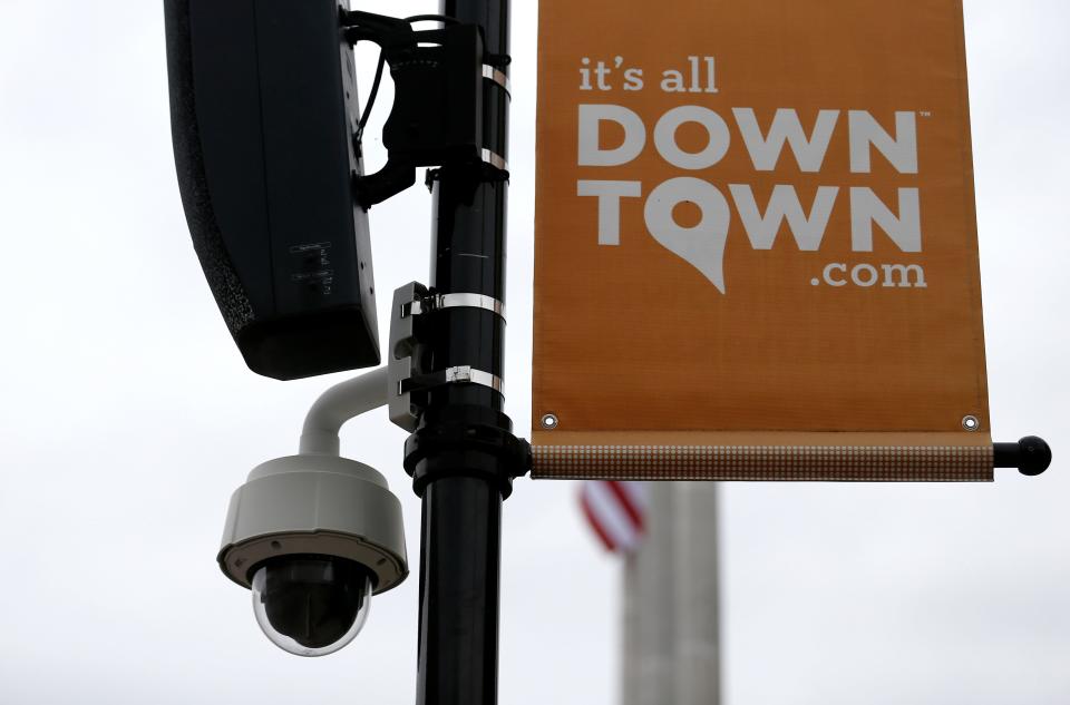 Security cameras are mounted to light poles along the Park Central Square in downtown Springfield. Elsewhere, the city uses traffic cameras at major intersections as well as Flock cameras that can flag license plates of stolen cars.