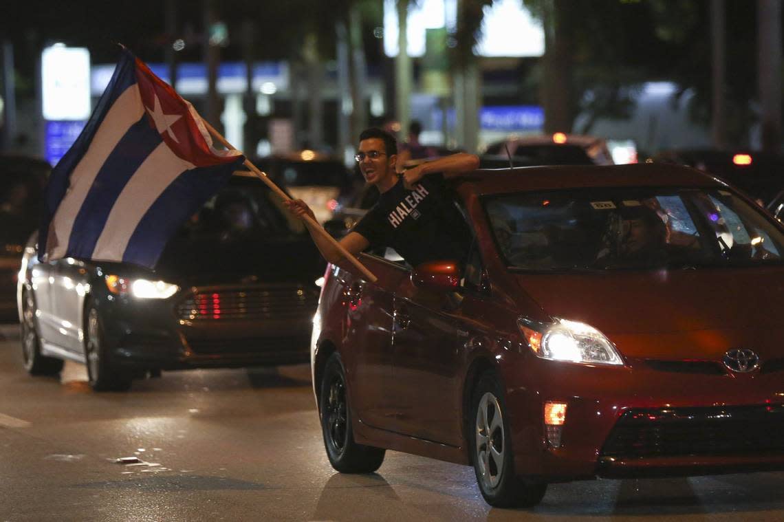 Cuban community takes to the streets on Saturday, Nov. 26, 2016 near the 1100 block of West 49th Street in Hialeah after hearing the announcement that Fidel Castro died.