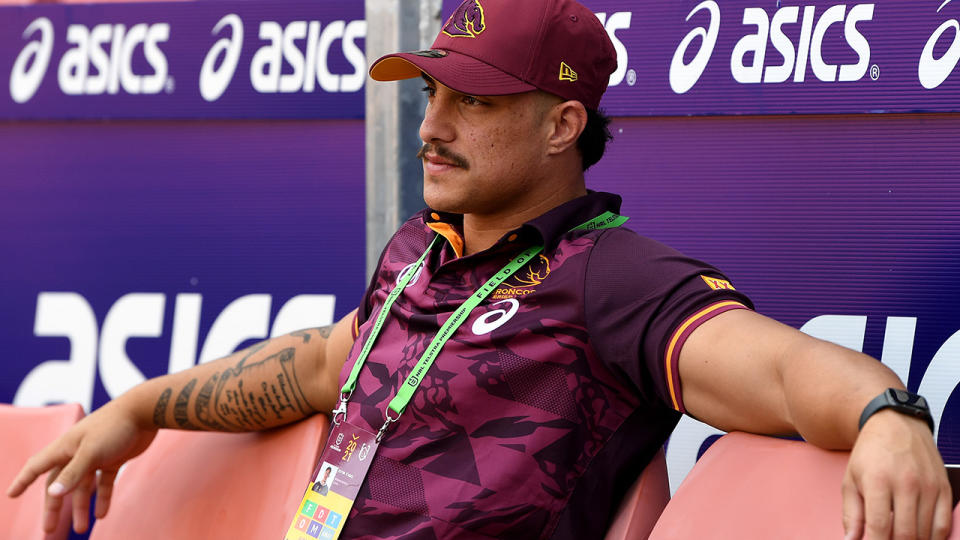 The NRL has reportedly become concerned over the off-field behaviour of Broncos star Kotoni Staggs. (Photo by Bradley Kanaris/Getty Images)