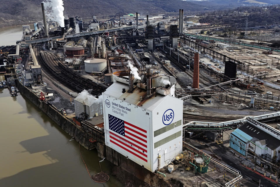 FILE - The United States Steel Mon Valley Works Clairton Plant in Clairton, Pa., is shown on Monday, Feb. 26, 2024. Generations of Pittsburghers have worked at steel mills, rooted for the Steelers or ridden the rollercoaster at Kennywood amusement park, giving them a bird's eye view of the massive smokestacks of Edgar Thomson Works, the region's last blast furnace. Now, steel town USA's most storied steel company, U.S. Steel, is on the cusp of being bought by Japanese steelmaker Nippon Steel Corp. in a deal that is kicking up an election-year political maelstrom across America's industrial heartland. (AP Photo/Gene J. Puskar, File)