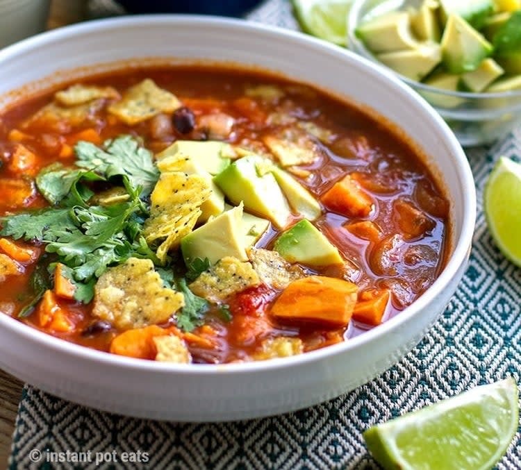 This has plenty of protein, fiber, and healthy fats from the sweet potato, black beans, and avocado.Recipe: Instant Pot Sweet Potato Soup