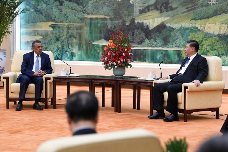 <div class="inline-image__caption"><p>Tedros Adhanom, director general of the World Health Organization, meets with Chinese President Xi jinping before a meeting at the Great Hall of the People in Beijing, China, Jan. 28, 2020. </p></div> <div class="inline-image__credit">Naohiko Hatta/Pool via Reuters</div>