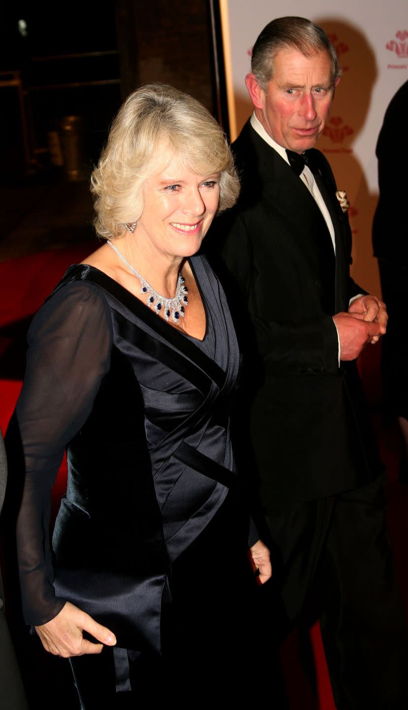 <p>Duchess Camilla reportedly received this sapphire and diamond necklace (part of a parure) from the Saudi royal family as a wedding present.</p>