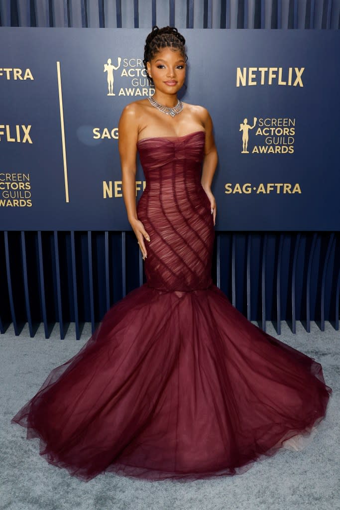 Halle Bailey attends the 30th Annual Screen Actors Guild Awards at Shrine Auditorium and Expo Hall on February 24, 2024 in Los Angeles, California.