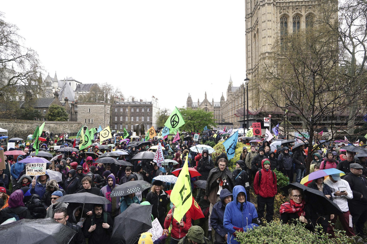 Extinction Rebellion rally in Westminster, London, on day one of the environmental action group's four days of action that they have called 