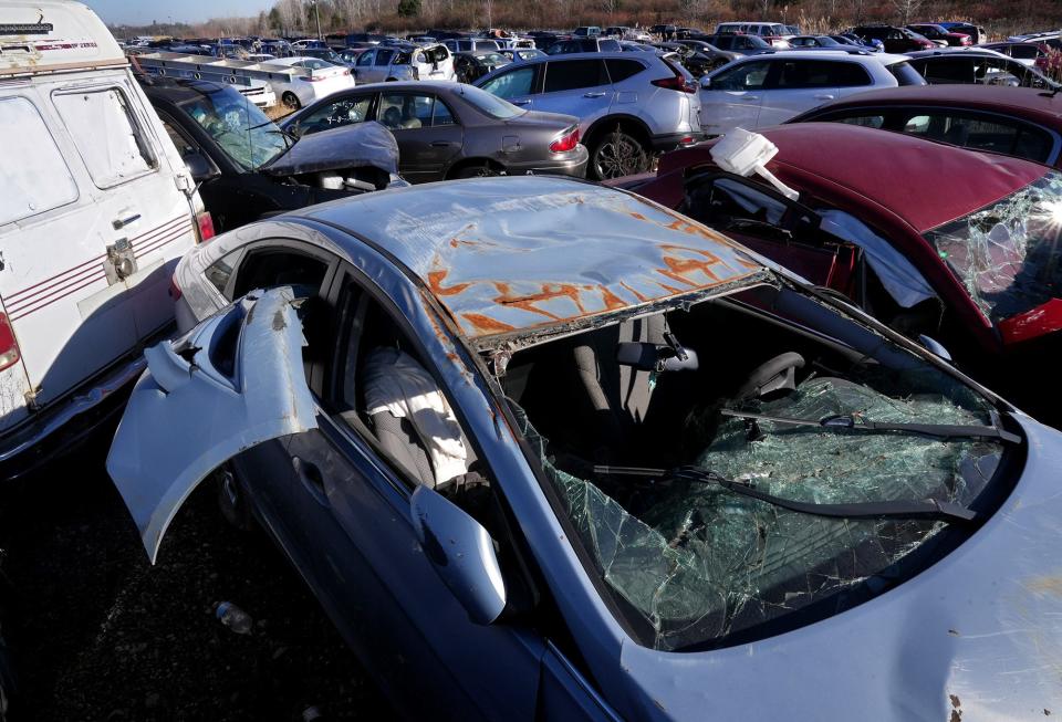 A stolen Hyundai Sonata SE is pictured at the Columbus Division of Police Impound Lot in November 2022.