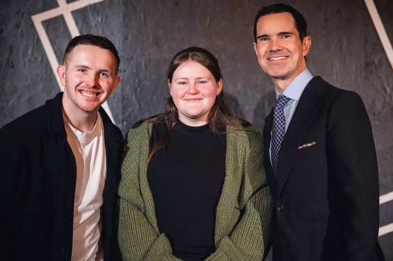 David, with his sister Freya and Jimmy Carr