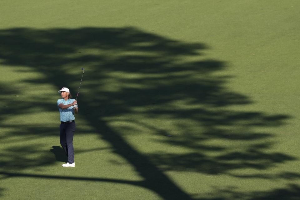 Cameron Smith hits from the fairway on the 15th hole during third round at the Masters golf tournament at Augusta National Golf Club Saturday, April 13, 2024, in Augusta, Ga. (AP Photo/David J. Phillip)