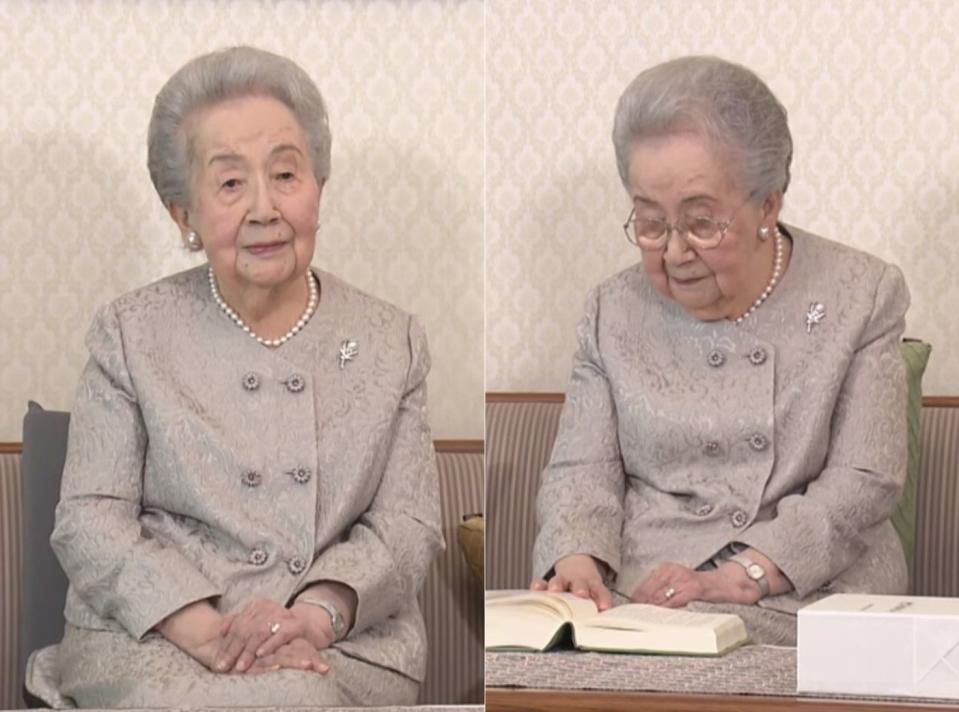 日本最年長的皇室成員三笠宮崇仁親王妃百合子，去年6月滿百歲。（翻攝自SankeiNews YouTube）