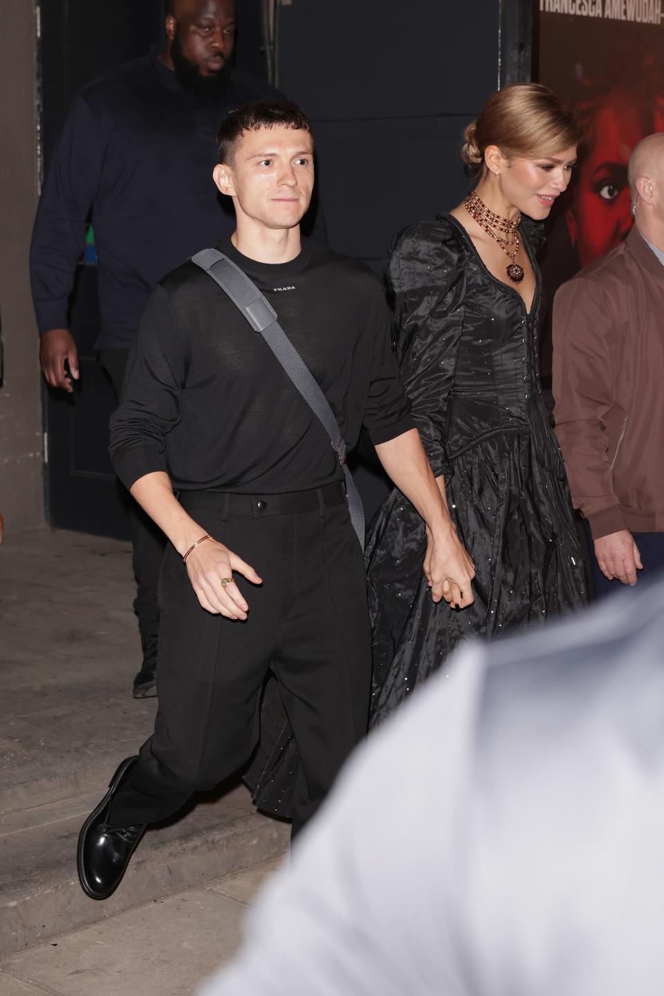 <h1 class="title">Tom Holland and Zendaya are seen leaving The Duke of York's Theatre after a 'Romeo and Juliet' press night on May 23, 2024 in London, England.</h1><cite class="credit">Ricky Vigil M / Justin E Palmer</cite>