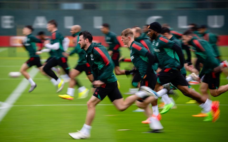 Manchester United's players training at Carrington