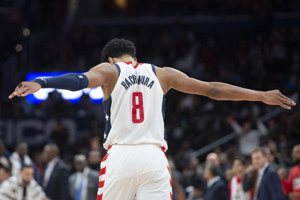 Dec 8, 2019; Washington, DC, USA;  Washington Wizards forward Rui Hachimura (8) stands on the court during the second half against the Los Angeles Clippers at Capital One Arena. Mandatory Credit: Tommy Gilligan-USA TODAY Sports