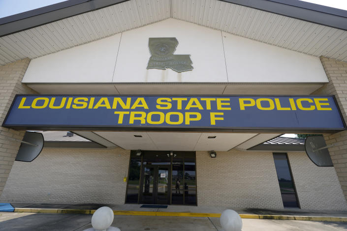 FILE - This Wednesday, Aug. 4, 2021 file photo shows the front of Louisiana State Police Troop F headquarters in Monroe, La. As the Louisiana State Police reel from a sprawling federal investigation into the deadly 2019 arrest of Black motorist Ronald Greene and other beating cases, dozens of current and former troopers tell The Associated Press of an entrenched culture at the agency of impunity, nepotism and in some cases outright racism. (AP Photo/Rogelio V. Solis)