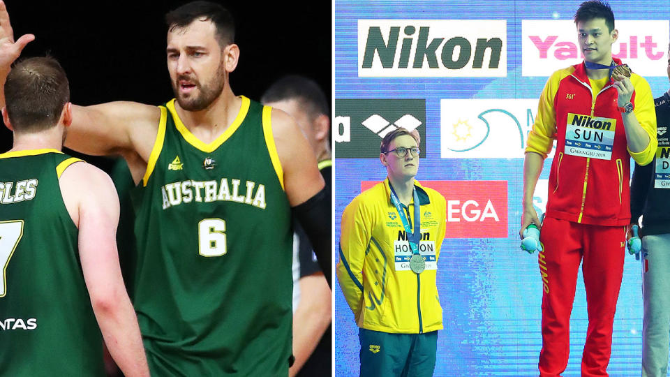 Andrew Bogut and Sun Yang, pictured here in their respective sports.