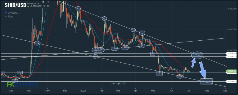 SHIB/USD has some room to run to the upside. Source: FX Empire