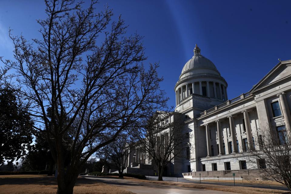 Arkansas State Capitol building in Little Rock, Ark. on Sunday, Jan. 17. 2021.