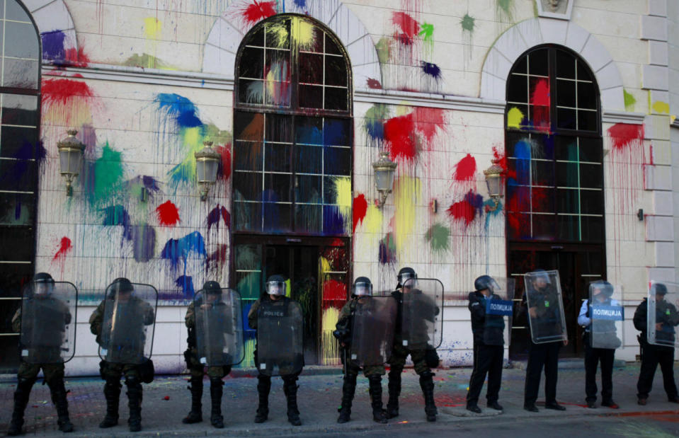 Police pelted by protestors