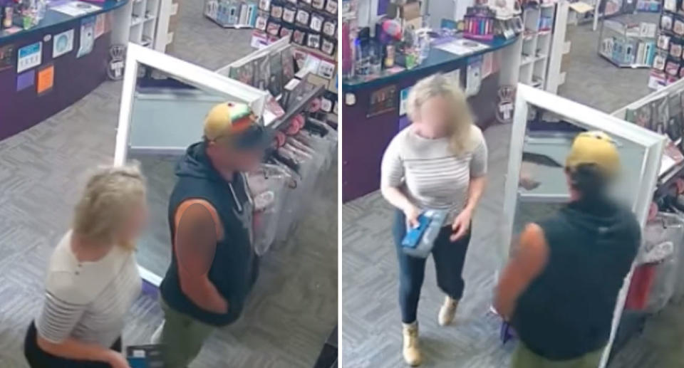 The couple have been accused of stealing from the adult store and were caught on camera. Source: Facebook