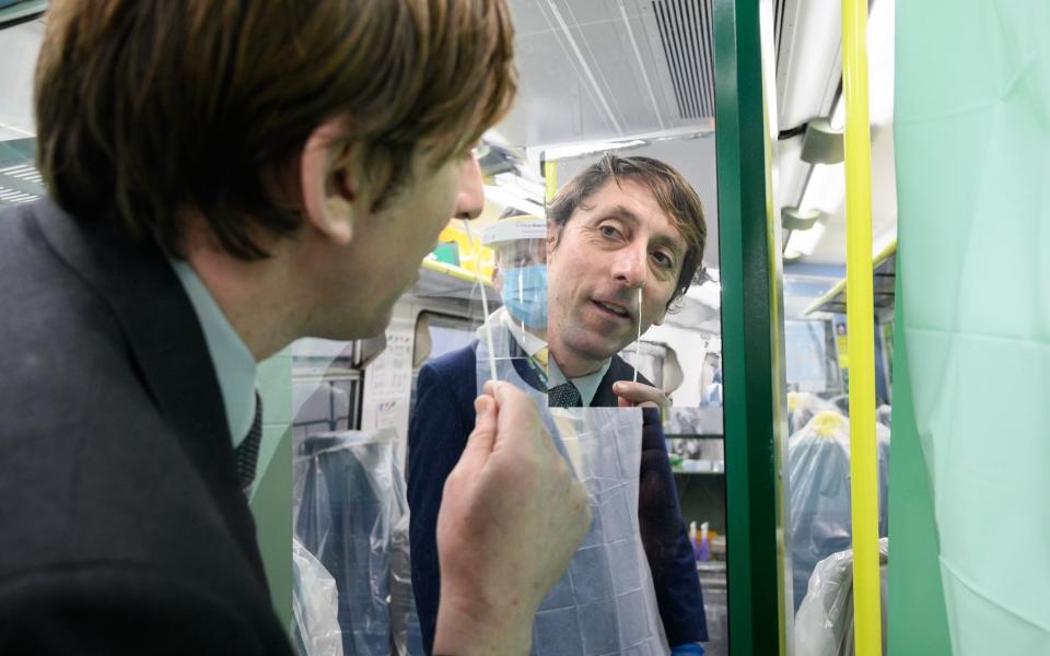 The Class 313 Coastway train at Brighton station is among the sites being used for virus testing - Govia Thameslink Railway/PA Wire