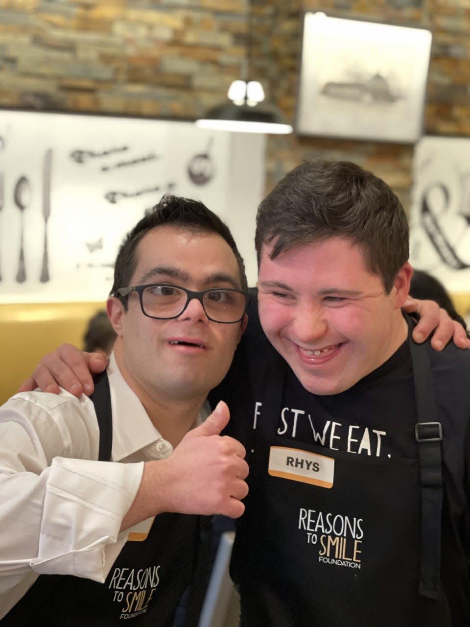 LJ (left) and Rhys, a student at Sorriso Kitchen in Chatham. The restaurant runs a training program for people with disabilities during its off day on Monday.
