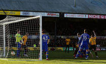 Soccer Football - FA Cup Third Round - Newport County AFC vs Leeds United - Rodney Parade, Newport, Britain - January 7, 2018 Newport County's Shawn McCoulsky scores their second goal REUTERS/Rebecca Naden