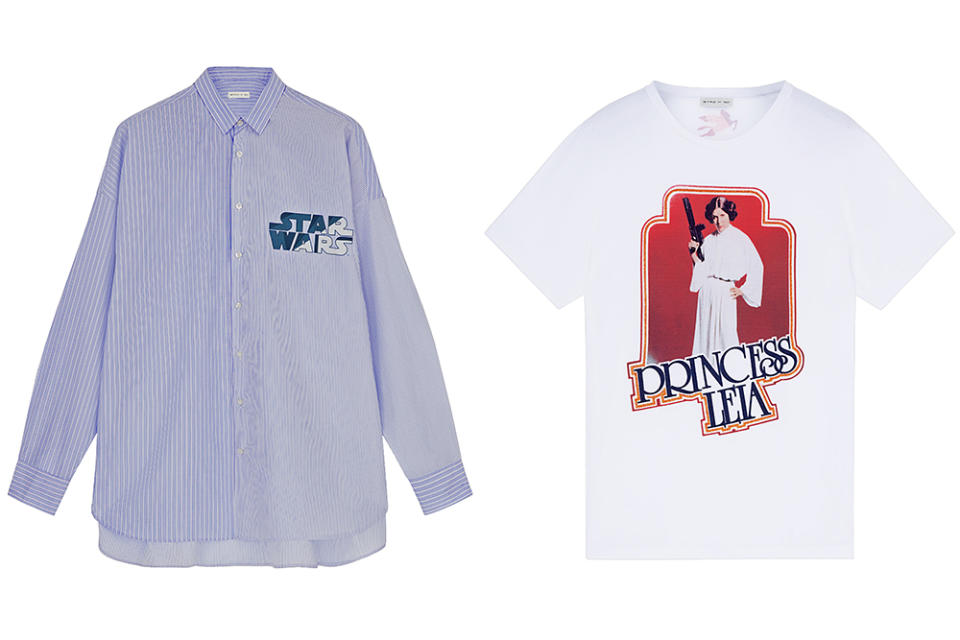 An oxford shirt and a Princess Leia t-shirt from the Star Wars x Etro collaboration.