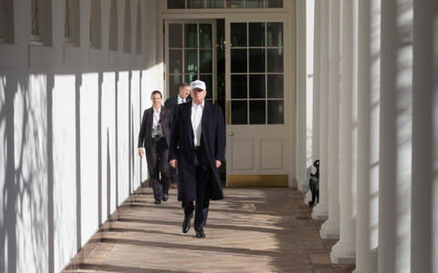 Trump walks along the West Wing Colonnade - Credit: Official White House Photo