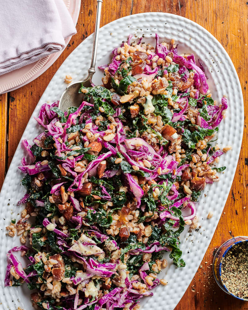 Crunchy Cabbage Slaw with Farro, Pecorino, and Dates