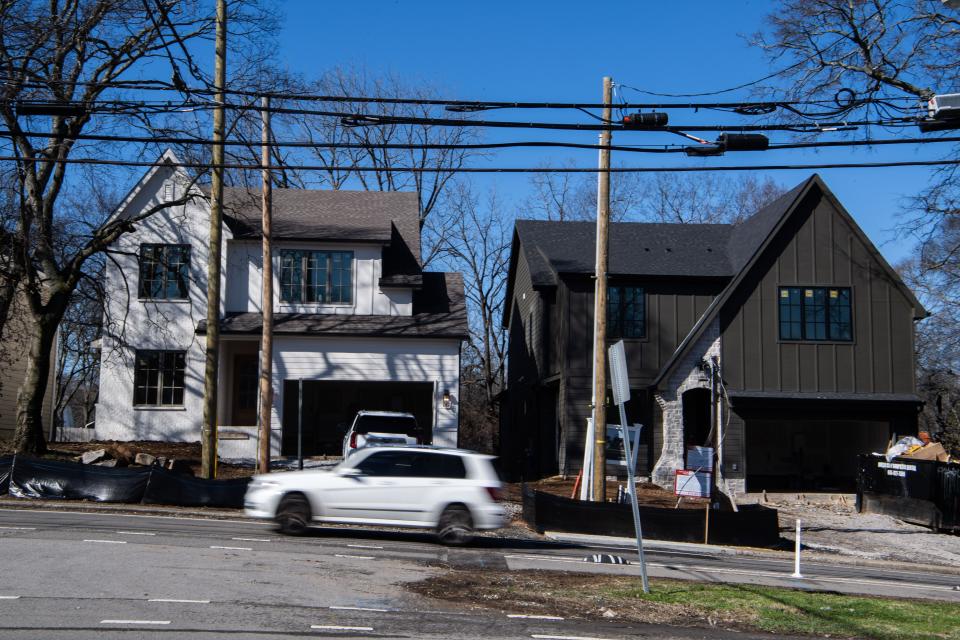 These two houses on Riverside Drive in Inglewood are being developed by Pierce Development Group, pictured in Nashville, Tenn., Tuesday, Feb. 13, 2024. They are part of a growing supply of housing inventory coming online following years of lean homebuyer options.