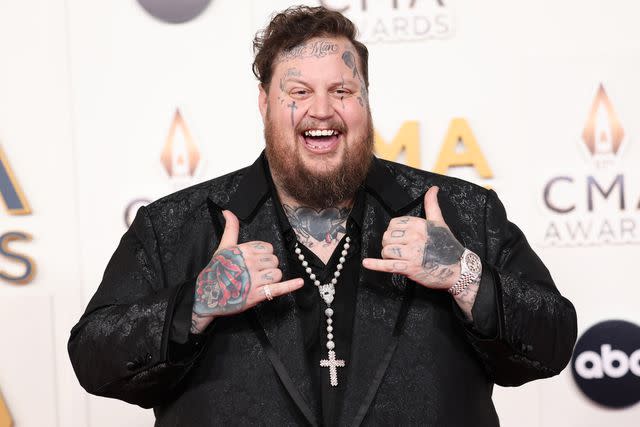 <p>Christopher Polk/Variety via Getty</p> Jelly Roll at The 57th Annual CMA Awards at Bridgestone Arena in Nashville, Tennessee on November 8, 2023.