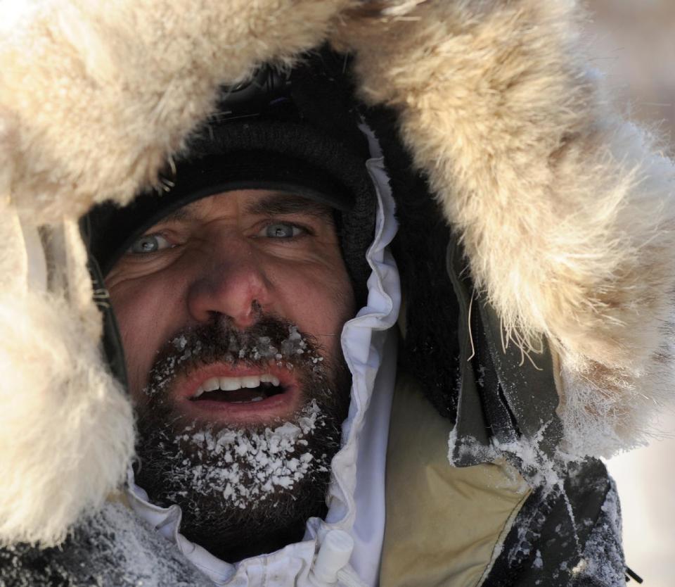 Ramey Smyth, from Willow, Ak., arrives at the Ruby checkpoint during the 2014 Iditarod Trail Sled Dog Race on Friday, March 7, 2014. (AP Photo/The Anchorage Daily News, Bob Hallinen) LOCAL TV OUT (KTUU-TV, KTVA-TV) LOCAL PRINT OUT (THE ANCHORAGE PRESS, THE ALASKA DISPATCH)