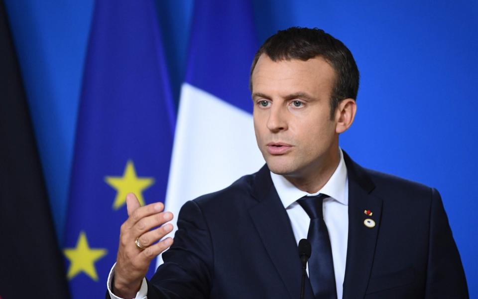 French President Emmanuel Macron in Brussels - Credit:  EMMANUEL DUNAND/AFP