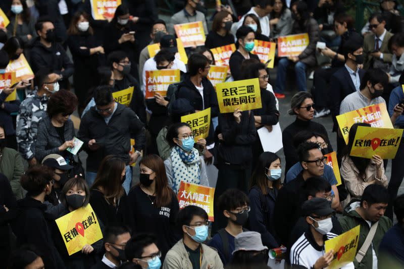 Lunchtime protest at Chater Garden in Hong Kong