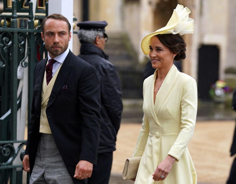 pippa and james middleton arrive at westminster abbey in central london on may 6, 2023, ahead of the coronations of britains king charles iii and britains camilla, queen consort the set piece coronation is the first in britain in 70 years, and only the second in history to be televised charles will be the 40th reigning monarch to be crowned at the central london church since king william i in 1066 outside the uk, he is also king of 14 other commonwealth countries, including australia, canada and new zealand camilla, his second wife, will be crowned queen alongside him, and be known as queen camilla after the ceremony photo by andrew milligan pool afp photo by andrew milliganpoolafp via getty images