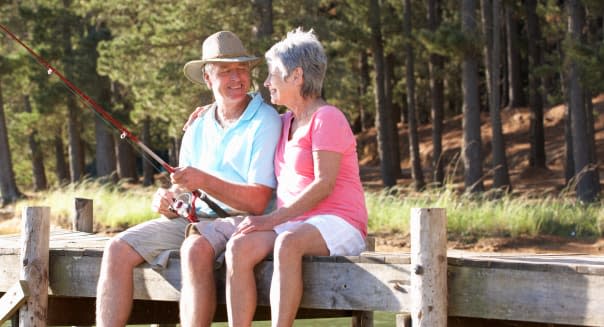 senior couple fishing