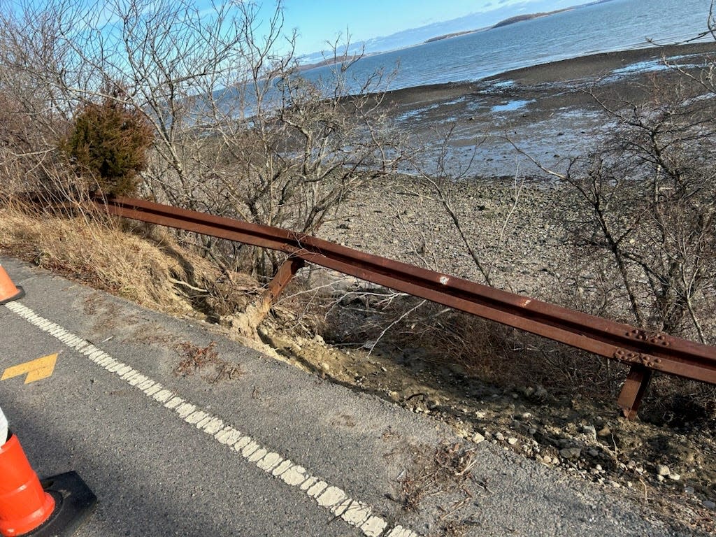 An eroding shoulder of Moon Island Road in Quincy.