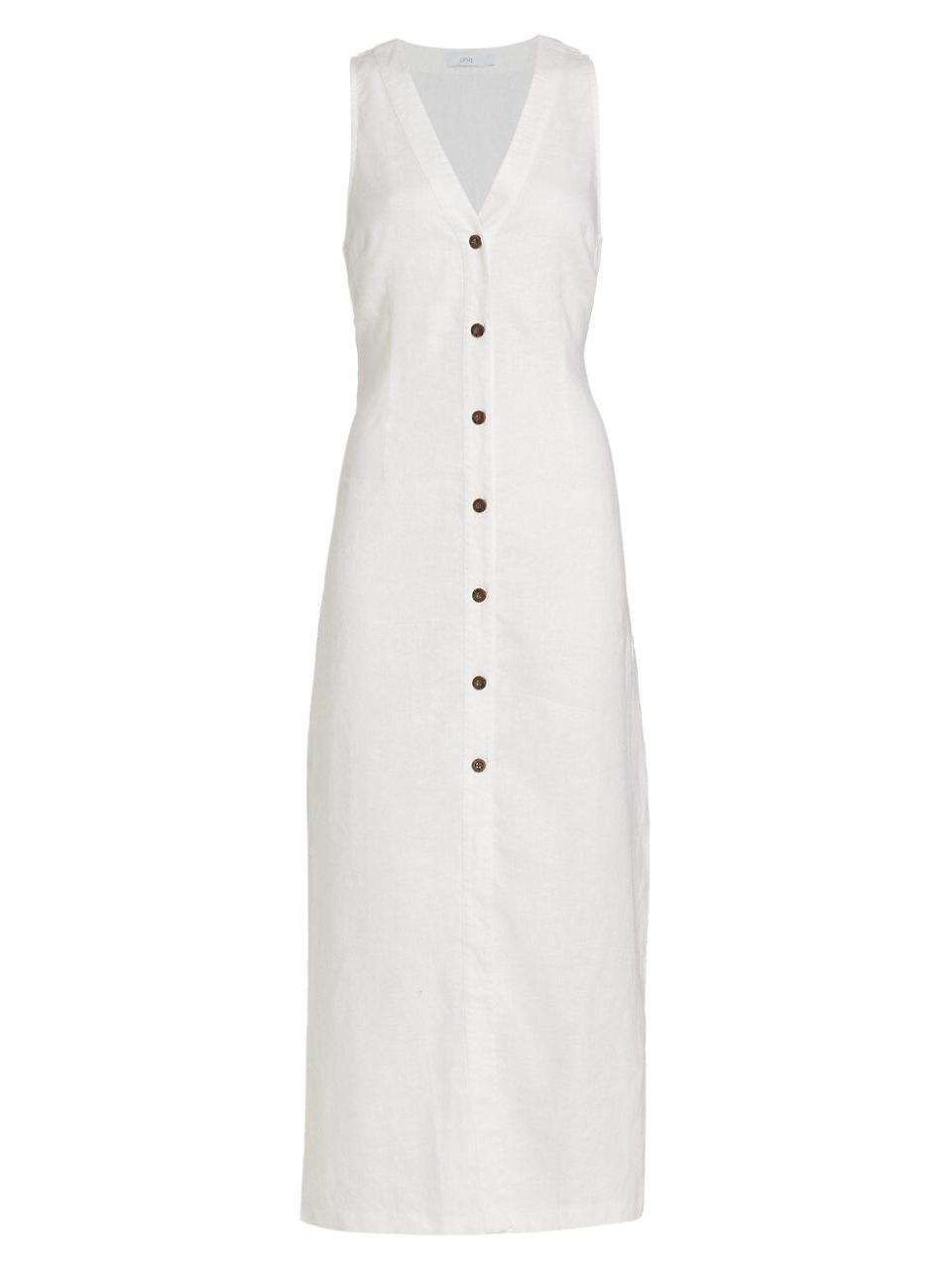 Button-Front Linen Maxi Dress