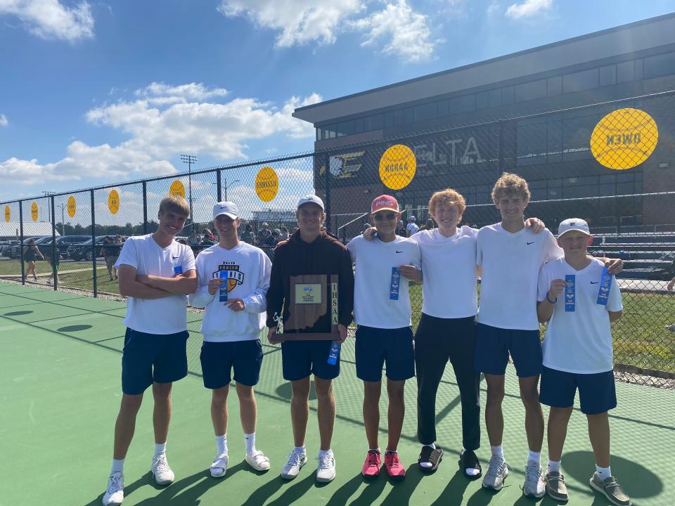 Delta boys tennis won its 31st straight sectional title with a 3-2 victory over Yorktown at Delta High School on Saturday, Sept. 30, 2023.