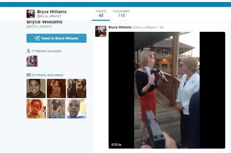A tweet apparently from the shooter of WDBJ7 reporter Alison Parker and cameraman Adam Ward appears to show the shooting during a live broadcast from Bridgewater Plaza August 26, 2015. Handout via twitter