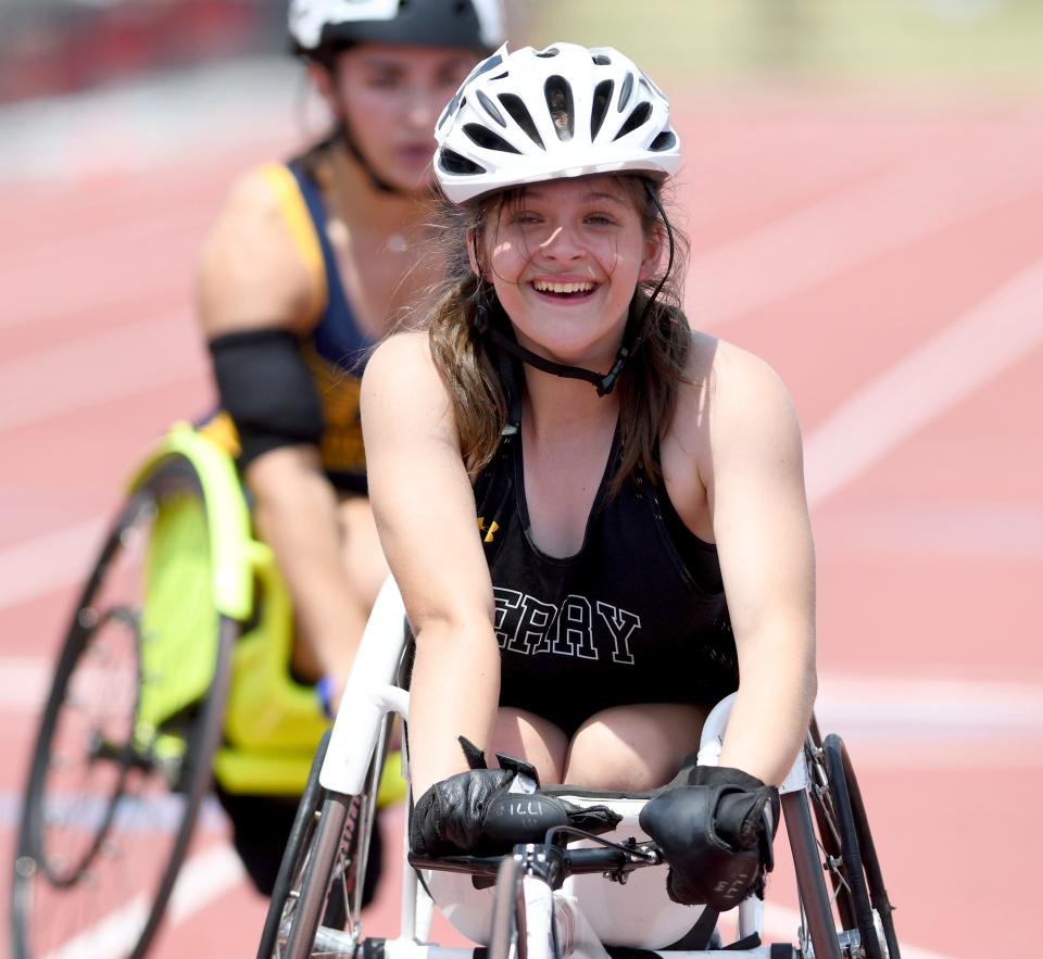 Perry's Ahsha DiPietro flashes a smile after coming away with a first place in OHSAA State Track and Field Finals. Saturday,  June 03, 2023