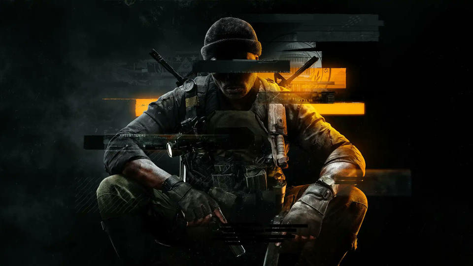 Call of Duty: Black Ops 6 Keyart, no text. A soldier sits in shadow with orange and black accents.