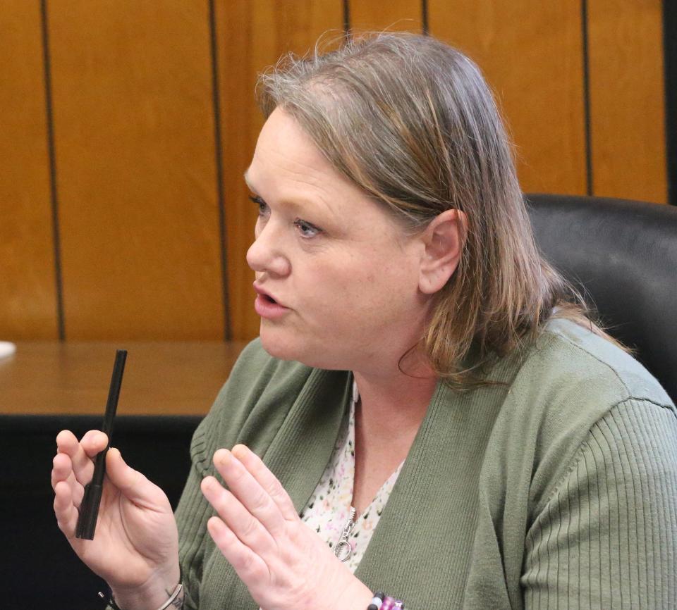 Willand Warming Center leader Amy Malone of Karlee's Home Team speaks at the Strafford County commissioners meeting Monday, March 11, 2024.