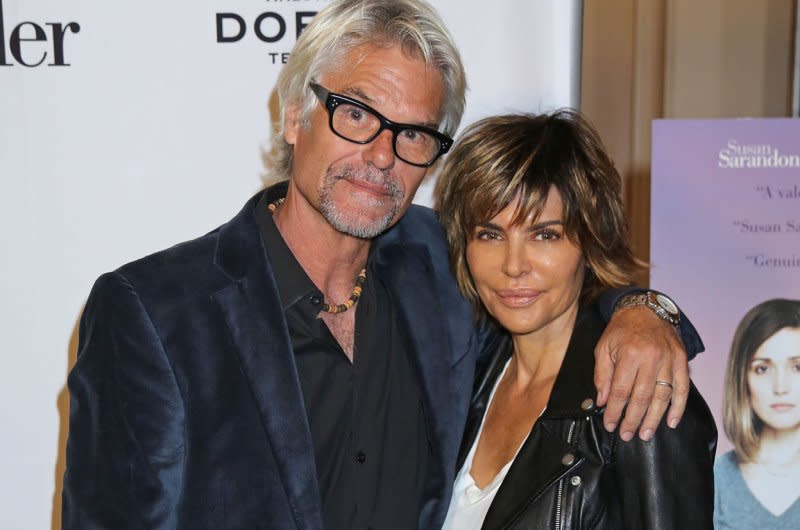 Harry Hamlin (L) and Lisa Rinna arrive at the premiere of the film "The Meddler" in Los Angeles in 2016. File Photo by David Silpa/UPI