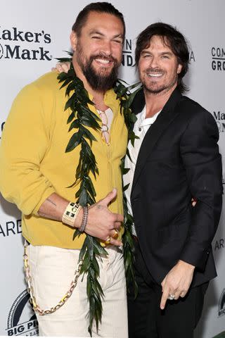 <p>Amy Sussman/Getty</p> Jason Momoa and Ian Somerhalder on January 11, 2024 in Beverly Hills, California.