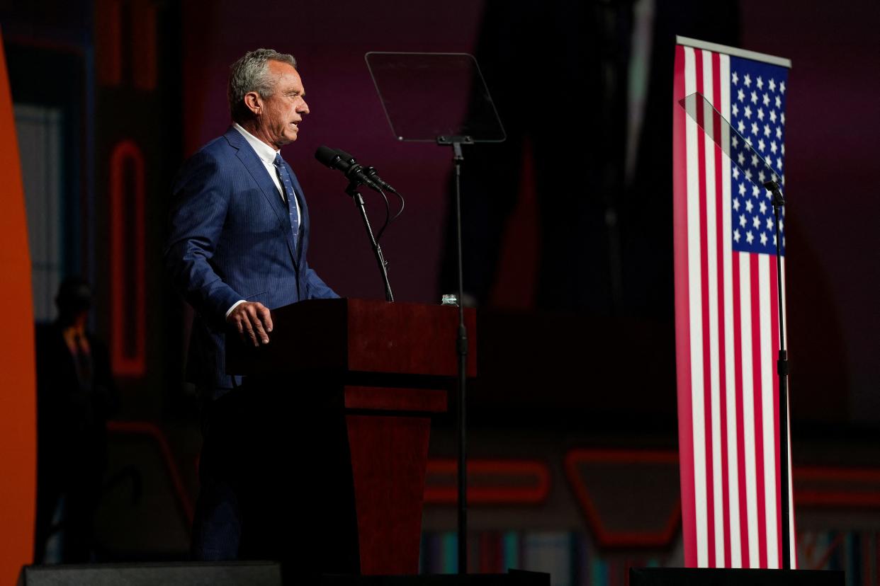 Independent U.S. presidential candidate Robert F. Kennedy Jr speaks at Bitcoin 2024 in Nashville, Tennessee, U.S. July 26, 2024. REUTERS/Kevin Wurm