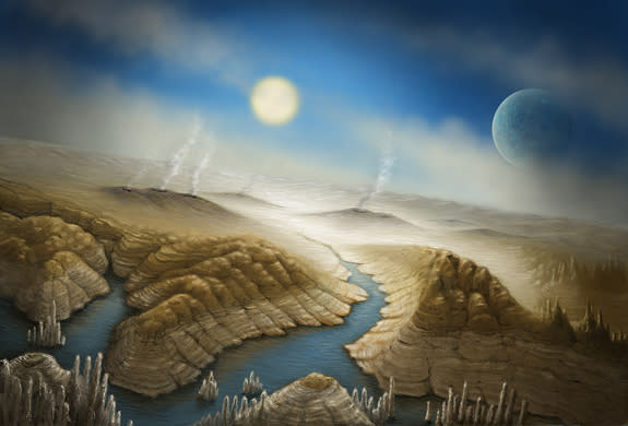 An Artist's concept of the surface of the newfound exoplanet Kepler-452b. (SPACE.com)