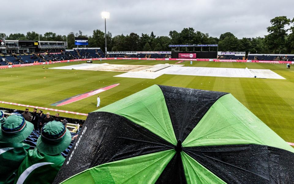 A view from the stands at a wet Sophia Gardens