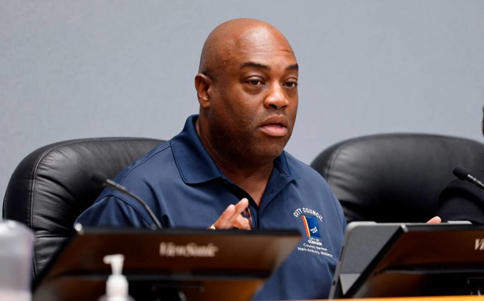 Durham Mayor Pro Tempore Mark-Anthony Middleton speaks during a council work session at City Hall in Durham, N.C., Thursday, Sept. 7, 2023.